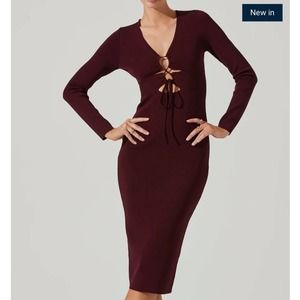 NWT ASTR The Label Merlot Midi Dress with chest cut outs